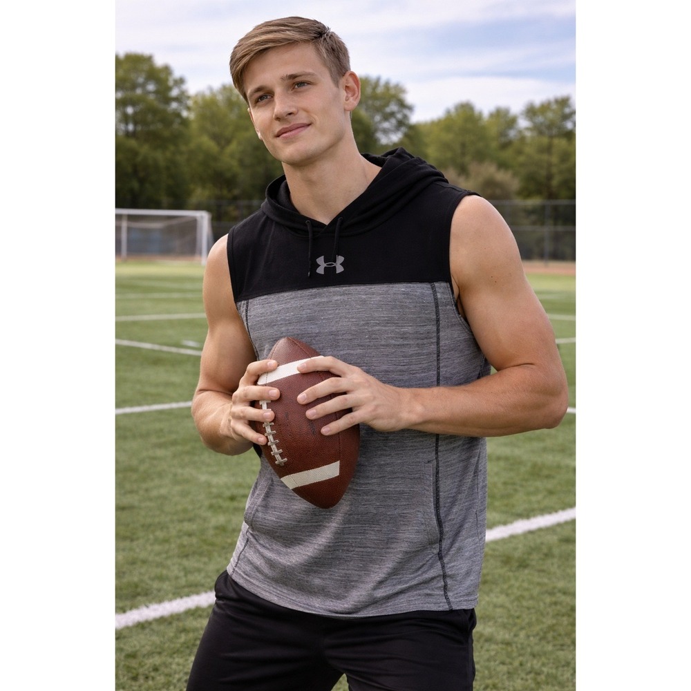 Under Armour HeatGear Sleeveless Hoodie Gray Black Space Dye Boys YXL